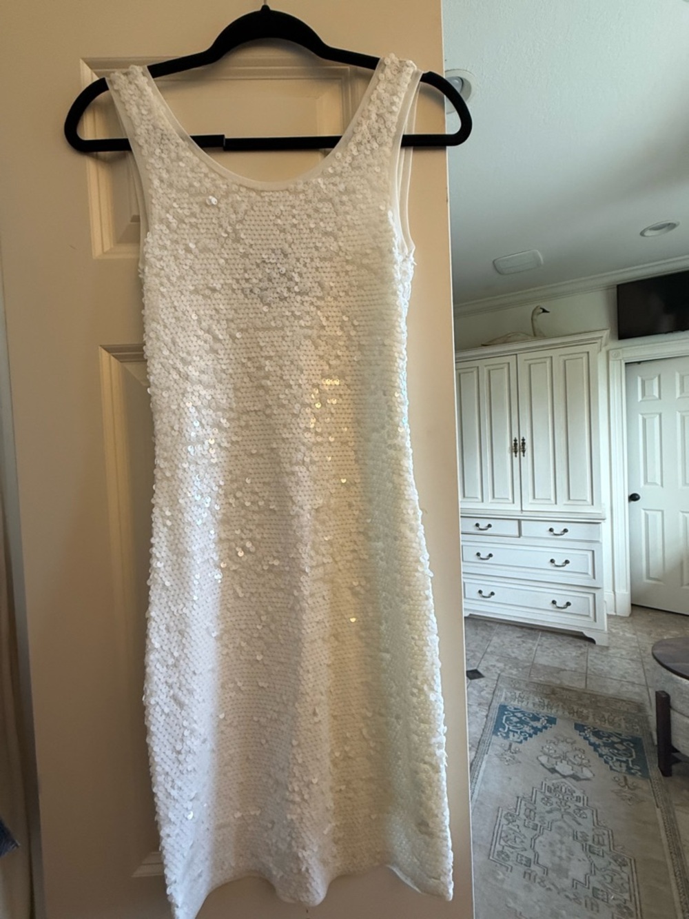 BCBG Maxazria White Sequin Tank Dress - Elegant Sleeveless Shift